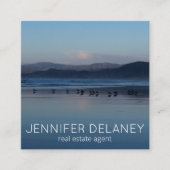 Carte De Visite Carré Immobilier Moderne Plage Vagues Oiseaux coucher de (Devant)