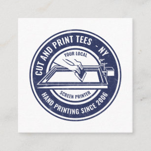 Carte De Visite Carré Imprimante d'écran en cercle blanc bleu marine Vin