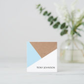 Carte De Visite Carré Imprimé moderne Kraft bleu clair blanc géométrique (Debout devant)