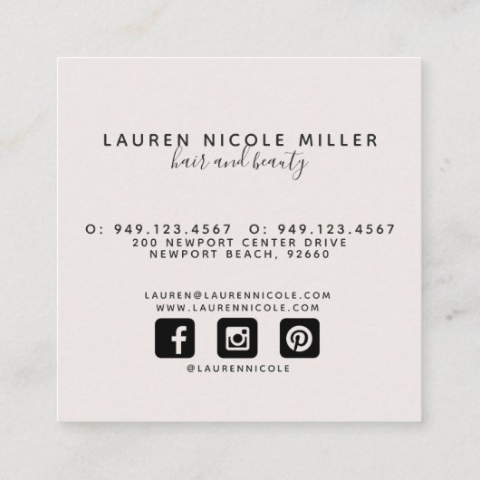 Carte De Visite Carré Initiales à script blanc noir blanc vierge botaniq (Dos)