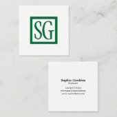 Carte De Visite Carré Initiales de boîte - Carré - Vert forêt (Devant / Derrière)