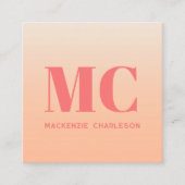 Carte De Visite Carré Initiales de monogramme moderne QR Code Peach Grad (Devant)