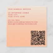 Carte De Visite Carré Initiales de monogramme moderne QR Code Peach Grad (Dos)