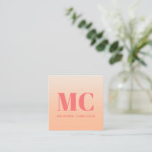 Carte De Visite Carré Initiales de monogramme moderne QR Code Peach Grad (Debout devant)