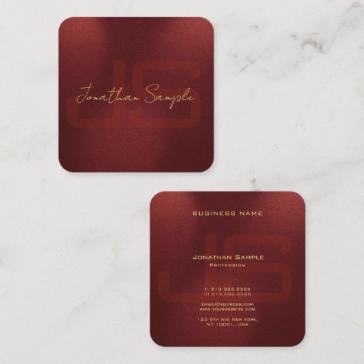 Carte De Visite Carré Initiales Monogrammes Élégantes Du Texte D'Or Faux (Devant / Derrière)