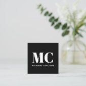 Carte De Visite Carré Initiales Monogrammes modernes QR Code noir blanc (Debout devant)