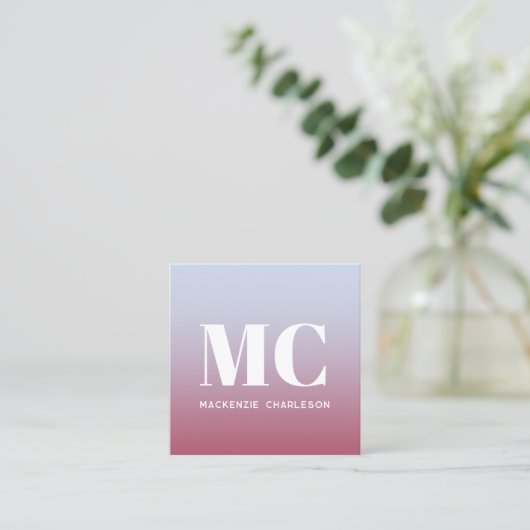 Carte De Visite Carré Initiales Monogrammes modernes QR Code rose Blu Gr (Debout devant)