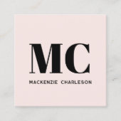 Carte De Visite Carré Initiales Monogrammes modernes QR Code rose pâle (Devant)