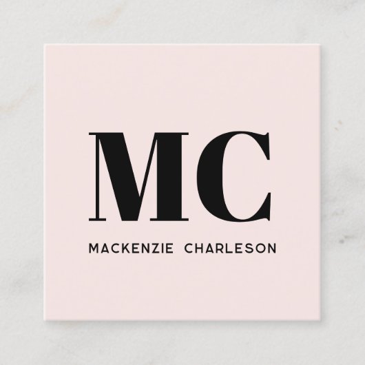Carte De Visite Carré Initiales Monogrammes modernes QR Code rose pâle (Devant)