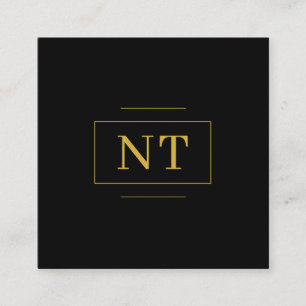 Carte De Visite Carré Initiales or bordure Monogramme minimaliste noir