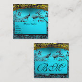 Carte De Visite Carré INSÉPARABLES mariages MONOGRAM Or Turquoise Bleu (Devant / Derrière)