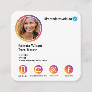 Carte De Visite Carré Instagram Style Blogger Mode de voyage Mode de vie