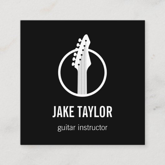 Carte De Visite Carré Instructeur de guitare noir et blanc cool (Devant)