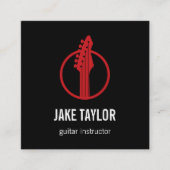 Carte De Visite Carré Instructeur de guitare noire et rouge cool (Devant)