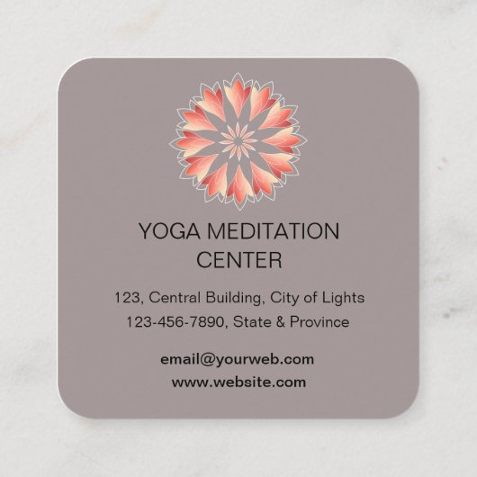 Carte De Visite Carré Instructeur de méditation de Yoga Lotus Flower (Dos)