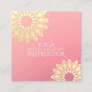 Carte De Visite Carré Instructeur de méditation Yoga Gold Floral Mandala