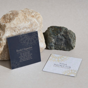 Carte De Visite Carré Instructeur de méditation Yoga Gold Floral Mandala