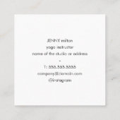 Carte De Visite Carré Instructeur de Yoga blanc Pastel Texture Moderne (Dos)