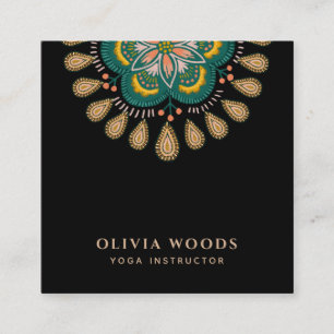 Carte De Visite Carré Instructeur de Yoga Floral Boho Mandala