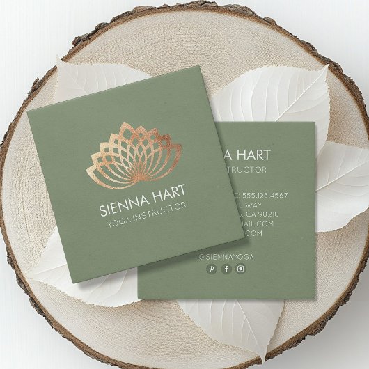 Carte De Visite Carré Instructeur de Yoga Gold Lotus
