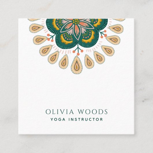 Carte De Visite Carré Instructeur de Yoga Mandala (Devant)