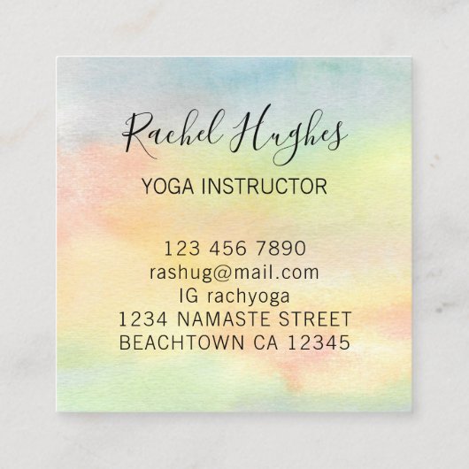 Carte De Visite Carré Instructeur de yoga Tournesol Aquarelle (Dos)