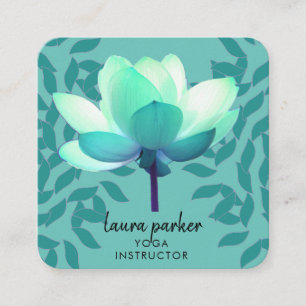 Carte De Visite Carré Instructeur de Yoga vert turquoise Lotus Fleur Aqu