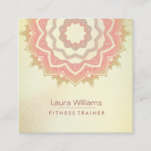 Carte De Visite Carré Instructeur rose de yoga d'or de fleur de Lotus de