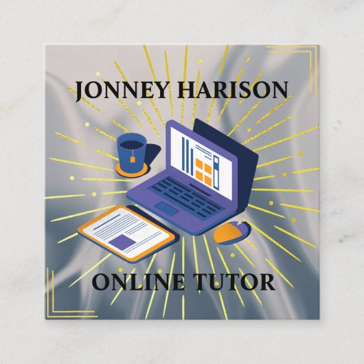 Carte De Visite Carré Instructeur Tutor en ligne Virtual Learning Silver (Devant)