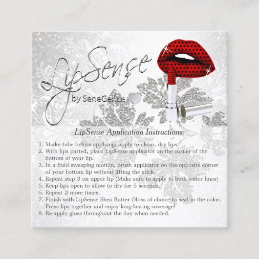 Carte De Visite Carré Instructions d'application Red Polka Dot Lips (Devant)