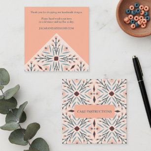 Carte De Visite Carré INSTRUCTIONS DE SOINS Élégants carreaux floraux Gé