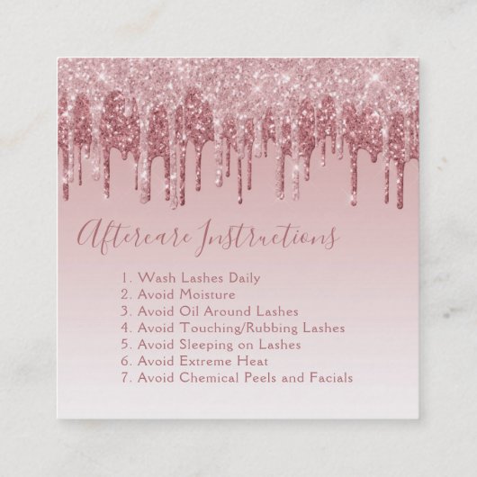 Carte De Visite Carré Instructions de soins postérieurs Eyelashes Rose G (Dos)