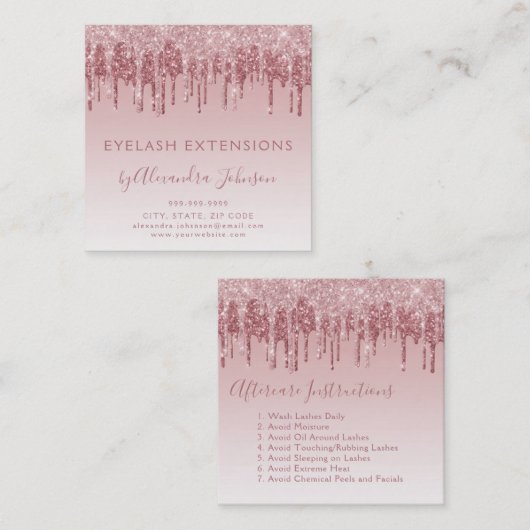 Carte De Visite Carré Instructions de soins postérieurs Eyelashes Rose G (Devant / Derrière)