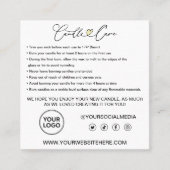 Carte De Visite Carré Instructions pour l'entretien des bougies / Soins  (Devant)