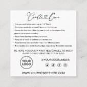 Carte De Visite Carré Instructions pour l'entretien des bougies / Soins (Devant)