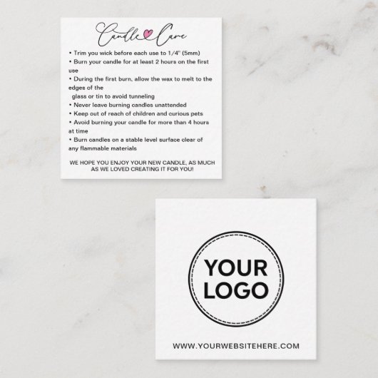 Carte De Visite Carré Instructions simples pour l'entretien des bougies  (Devant / Derrière)