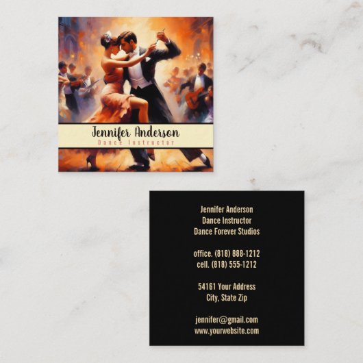 Carte De Visite Carré Instructrice de danse Danse en couple (Devant / Derrière)