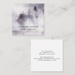 Carte De Visite Carré Instructrice de méditation Aquarelle forêt brumeus