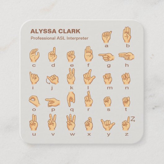 Carte De Visite Carré Interprète ASL (Devant)