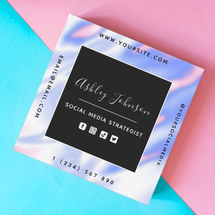 Carte De Visite Carré Iridescente Holographe Gradient Médias sociaux Cod
