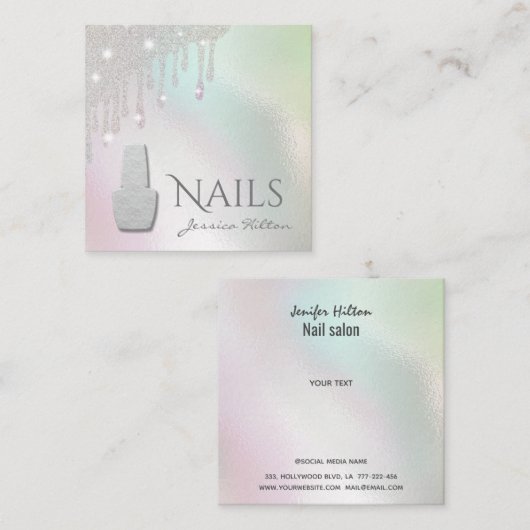 Carte De Visite Carré Iridescente perle goutte à goutte salon à ongles (Devant / Derrière)