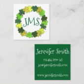 Carte De Visite Carré Irlandais Shamrock Vert Clover Luck St. Patrick's  (Devant / Derrière)