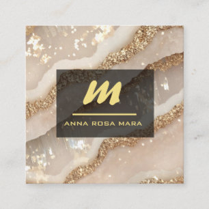 Carte De Visite Carré *~* ivoire QR Agate Black Gold Parties scintillant