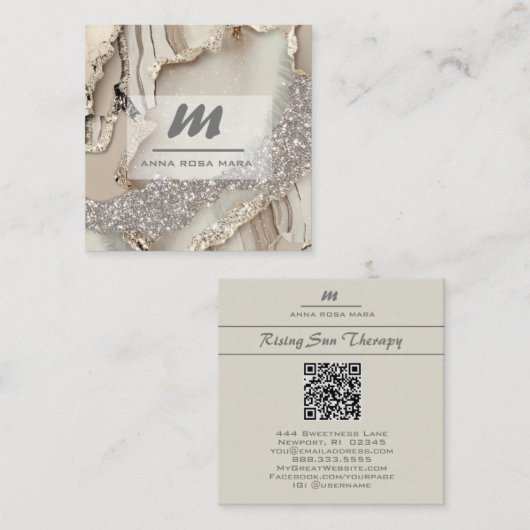 Carte De Visite Carré *~* Ivory QR Agate Mauve Luxe Parties scintillant  (Devant / Derrière)