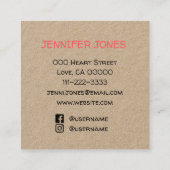 Carte De Visite Carré J'aime le coeur fait main par nom avec les médias  (Dos)