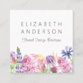 Carte De Visite Carré Jardin Floral Aquarelle Bordure Vert (Devant)