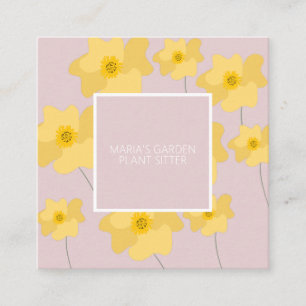 Carte De Visite Carré Jardin Floral Coquelicot Jaune Sitter Rose Blanc
