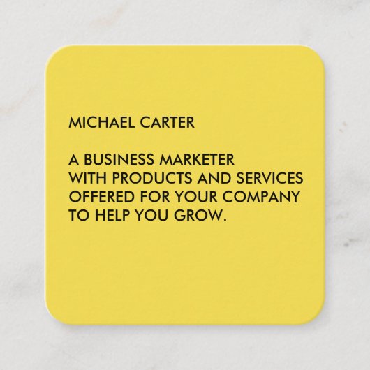 Carte De Visite Carré Jaune minimaliste (Devant)