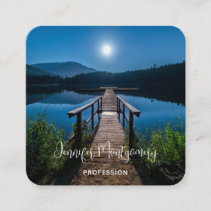 Carte De Visite Carré Jetée de nuit sous une Pleine lune