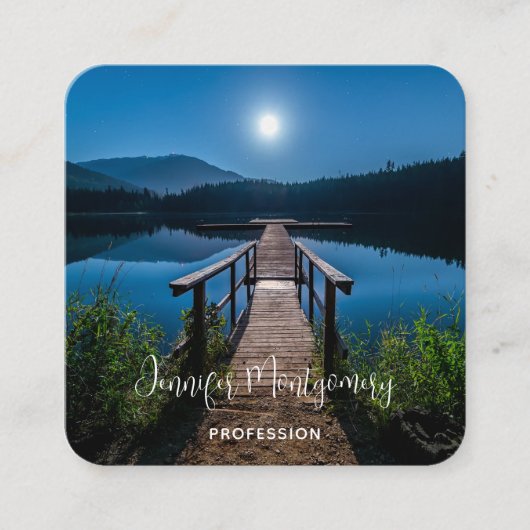 Carte De Visite Carré Jetée de nuit sous une Pleine lune (Devant)